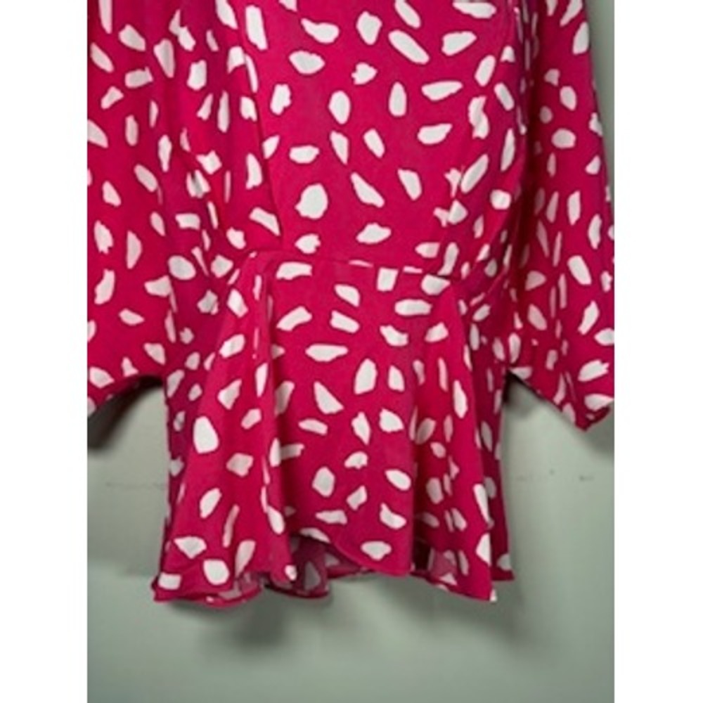 UMGEE Peplum Blouse Medium Pink White AbstractPolka Dot Kimono Sleeve Top - Picture 3 of 8